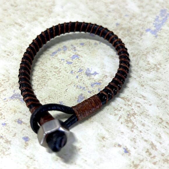 7#11 Leather Handcrafted Bracelet 7” - Picture 3 of 5